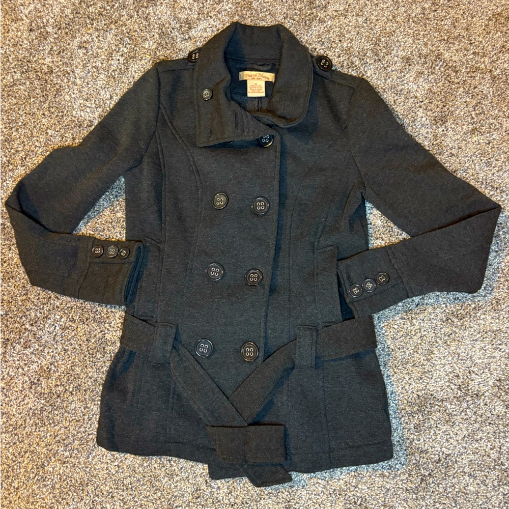 Women’s Dark Grey Cotton Peacoat w/Belt Medium